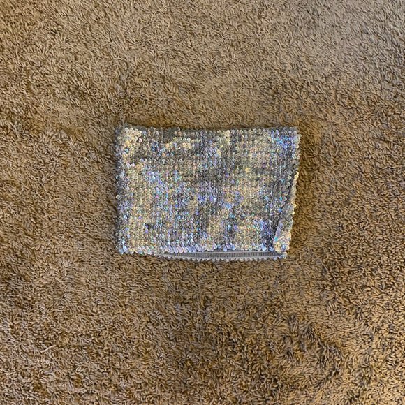 Silver Sparkly Bandeau Crop Top - Picture 2 of 3